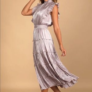 Take a Glance Lilac Tiered Mock Neck Midi Dress
